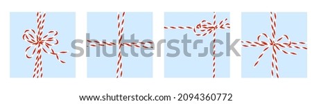 White red cord with bow. Yarn for wrapping Christmas gifts. Illustration vector isolated.
