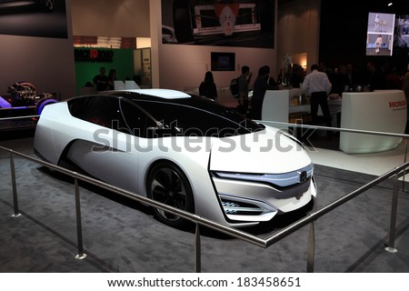GENEVA, MARCH 6 : A Honda FCEV concept H20 zreo Emission car on display at 84th international Geneva motor show Show Palexpo-Geneva on March 6, 2014 in Geneva, Switzerland.