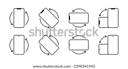 Rotate smartphone icons isolated on white background. Mobile screen rotation. Turn your device. Vector line style illustration for website and app