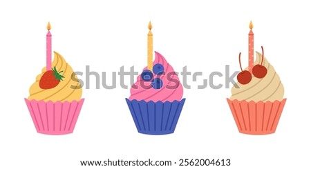 Similar – Image, Stock Photo Eating a strawberry muffin. Woman hands holding a muffin. Fruit dessert