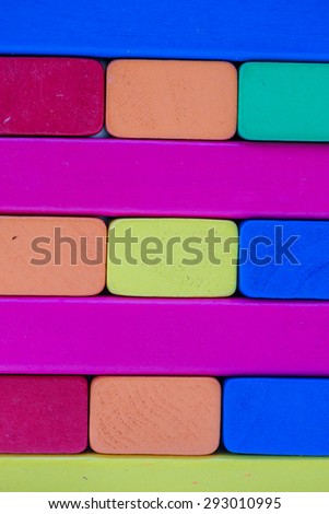 Close up of color blocks toy pattern background