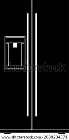Kitchen refrigerator. Black silhouette of a two-chamber refrigerator on a white background. Cooking.