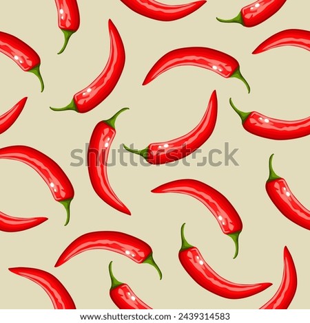 Red chili pepper on a pink background. View from above. Hot peppers. Chile wallpaper. Flat vector chili pepper seamless pattern. Decorative background with vegetables.