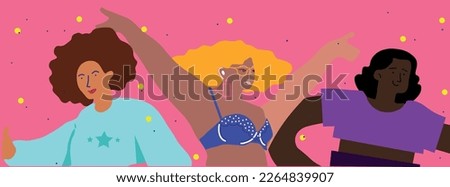 Vector illustration of three women in a modern drawing style. Illustration of friendship and equality, women's and community rights