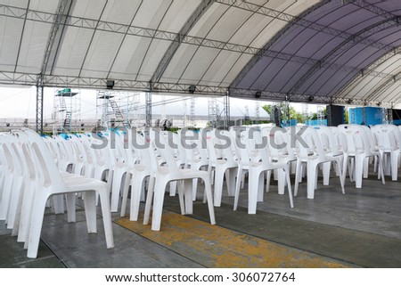 Bangkok, Thailand - July 13:Set up White plastic chair in event Bike For Mom at The Royal Plaza.Thailand on July 13, 2015.
