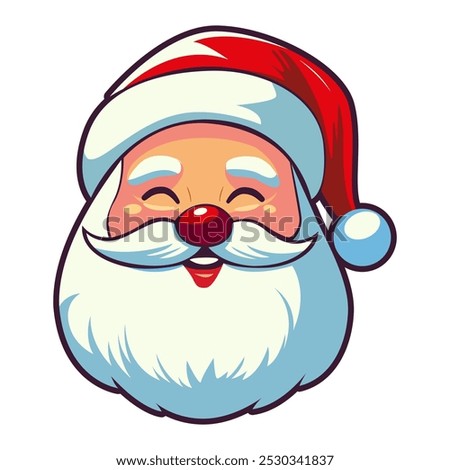 Funny Smiling Santa Claus Head Icon. Santa Claus face. Father Christmas portrait. Saint Nicolas. Santa in a red hat. Santa face cartoon character. Father Christmas face beard mustache, happy Christmas