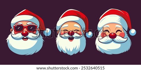 Set of santa claus head. Santa faces set. Christmas claus character set. Cute funny santa claus. Saint nick head for Christmas cards, banners, labels. Cute noel icon. collection of santa head