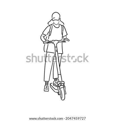 Cute young girl riding an electric scooter. Isolated on white background. Vector illustration. Sport activities. Eco-friendly transport concept. Electric Scooter Icon illustration Vector. Photo stock © 