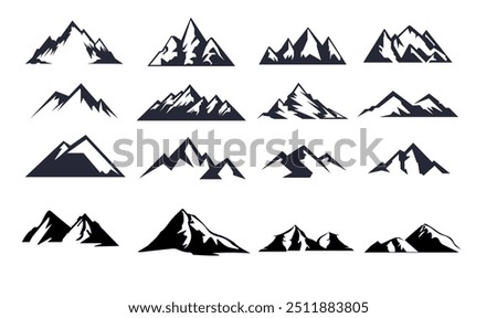 Mountain silhouette set. Rocky mountains icon or logo collection. Vector illustration.