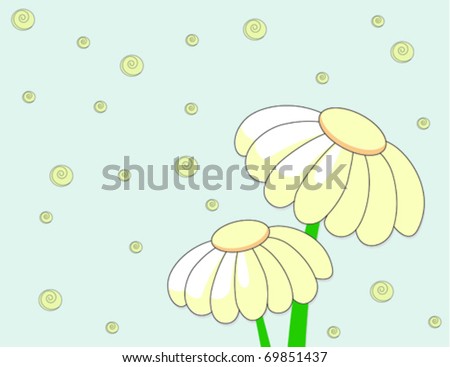 Two Yellow blooming flowers with yellow round elements on blue background