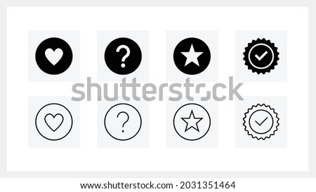 eight heart question mark star check fill and outline black flat modern style vector eps icon set