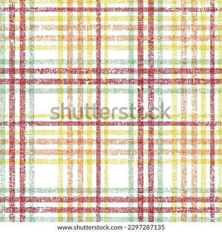 Scratched autumn Checks. Abstract seamless pattern. For decoration or printing on fabric. Pattern fills. Simple graphic texture. Checked texture.blue,orange,yellow, green, red.
