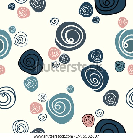 Retro doodle rose seamless vector pattern in pale navy blue and old pink. Abstract style hand drawn flowers are cute and romantic. Off white background gives this adorable feminine illustration a vint