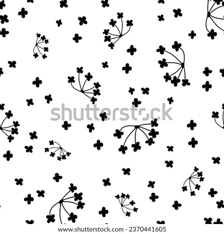 Simple black and white floral pattern is cute and naive. Small ditsy blossom design is minimal and modest. Tiny abstract summer petals are delightful and adorable. 