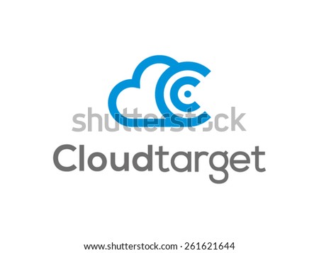A minimalistic icon (logo) representing stylized cloud and a target. Could be used as a logo, as an icon or a separate visual depicting the cloud computing idea or illustrating cloud related idea.