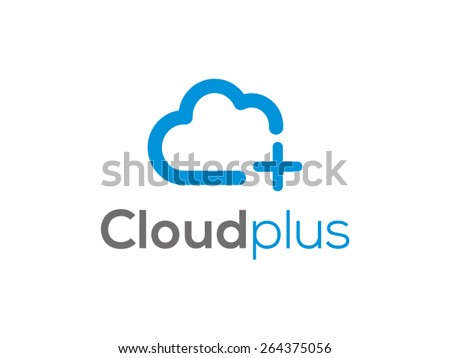 A minimalistic icon (logo) representing stylized cloud and a plus sign. Could be used as a logo, as an icon or a separate visual depicting the cloud computing idea or illustrating cloud related idea.