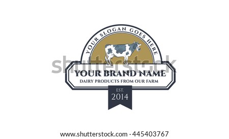 Milk products vector logo template. Milk emblem. Milk label. Cheese label. Dairy products vector logo. Cow vector illustration