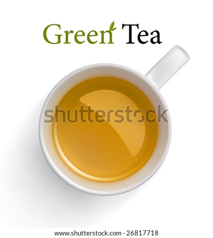 Green Tea in white cup. Vector image, made with gradient mesh.