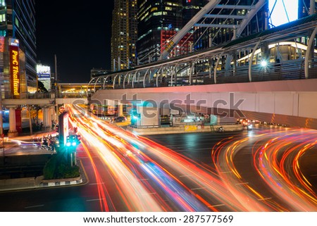 Bangkok,Thailand - May 18,2015 :Traffic lighting on Sathon road,Sathon road is business centre of Bangkok,Thailand
