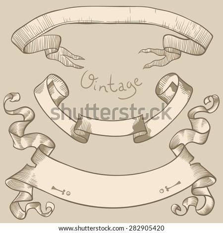 Vintage Ribbon Banners. Hand draw. Vector
