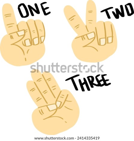 Icon set ands and fingers for counting education from 1 to 3 vector illustration