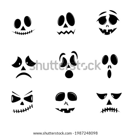 Scary and funny Halloween ghost faces. Vector collection.