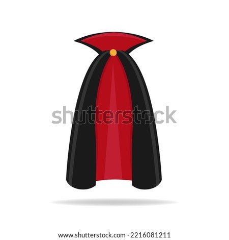 Realistic colorful dracula cape vector graphic illustration. Black and red color vampire carnival costume front and back