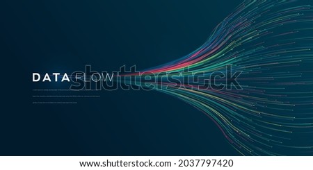 Wave vector element with abstract colorful lines on black background. Data flow vector illustration can be use for banner, poster, website. Curve flow motion illustration.