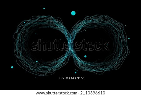 Infinity symbol abstract green color motion lines isolated on black background in concept technology, science.