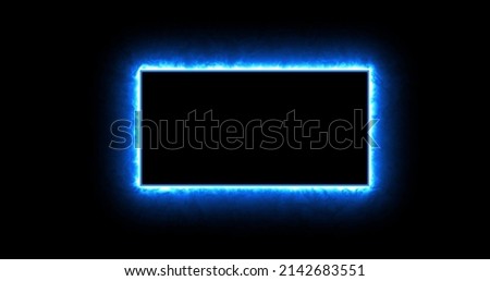 Rectangle, frame of energy, neon, smoke. blue rectangle on a black background. Gradually, a neon square of energy appeared and a constant flicker in the rectangle. animation 4k, cartoon. Foto stock © 