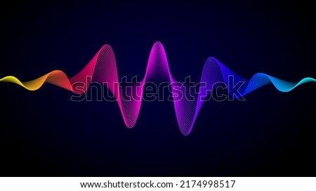 Abstract dynamic colorful flowing lines light design. Sound wave background. Vector illustration of music, technology concept