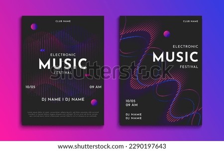 Electronic music festival poster. Party flyer design with abstract wave lines. Futuristic electro music festival cover design. Vector illustration.