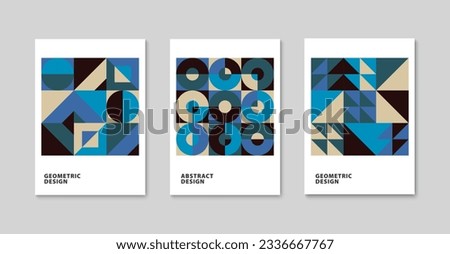 Modern geometric art background. Abstract circle, triangle and square pattern. Trendy bauhaus poster set. Vector illustration