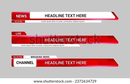 Newscast lower third banner vector. Set of lower third bar templates for breaking news, sports news on television, video and media online