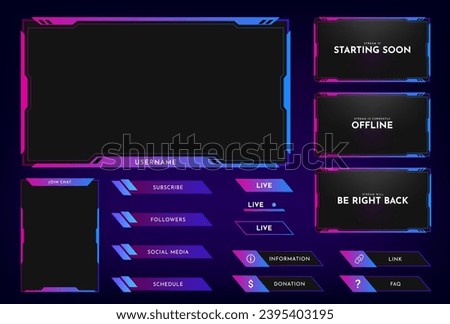 Stream overlay panel design template. Futuristic digital streaming screen interface. Live video, online game stream. Vector illustration