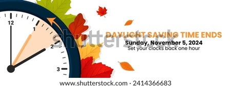 Daylight Saving Time is Over. The clock turns back one hour on November 5, 2024. Fall back concept banner. Vector illustration