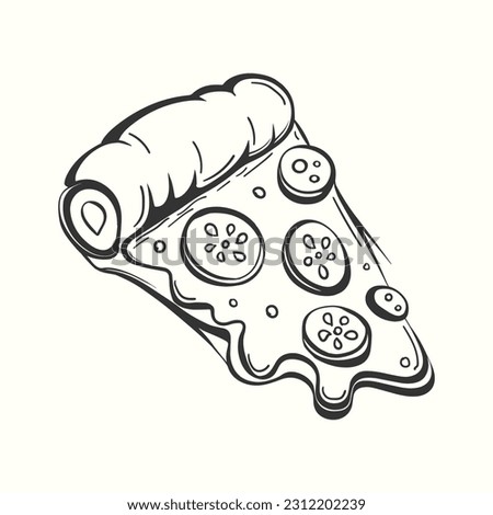 Pizza slice with melting cheese doodle food illustration