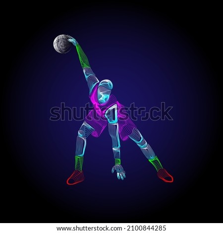 Basketball player action figure line art. Human action on motion lines. Basketball slum dunk.