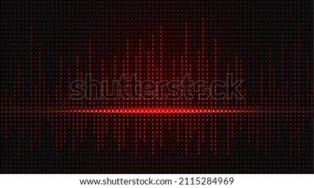 Glowing red dotted sound wave wallpaper. Spotted light graph equalizer with color dodge style background.