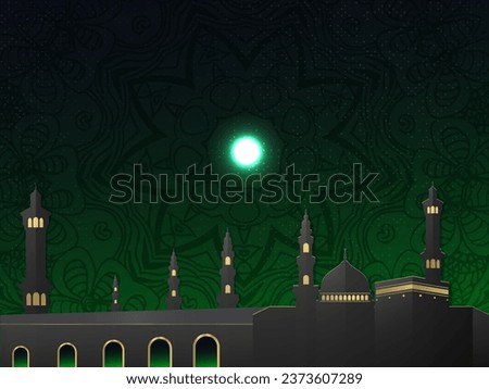 Kaaba and mosque wallpaper with mandala pattern. Islamic backdrop for decoration purpose