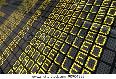 Close-Up of an international airport board panel with all flights cancelled