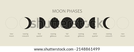 The Moon, Moon Phases on a light background. The whole cycle from the new moon to the full moon. Astronomy and lunar calendar vector illustration