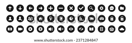 Set of different vector icons. Web, app, shopping, phone, photo, video, mail, options, people, home, friends, arrows, location icons. Vector graphic