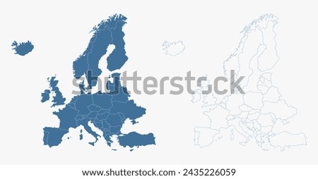 Blue Europe map with countries outline for presentations, posters, infographics.