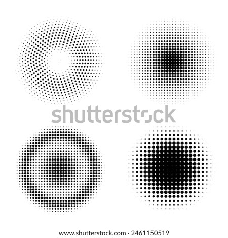 Halftone dots circles design set. Retro halftone textures