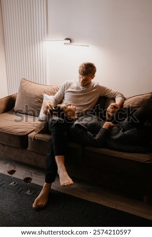 Image, Stock Photo Quiet evening atmosphere in the countryside in the sunny backlight