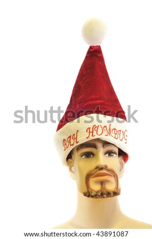 Male mannequin with a Santa Clause cap on