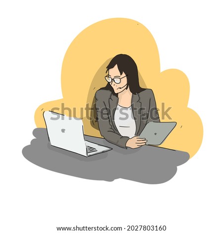 Succes business manager flat illustration. Woman's work on the office. Woman's career Photo stock © 
