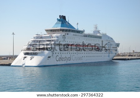 Cruise ship of Celestyal Cruises Line  in the port of Rhodes on June 3, 2015.
