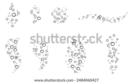 Soap bubbles in doodle style. Vector illustration of carbonated elements. Linear illustration of foam of various shapes.